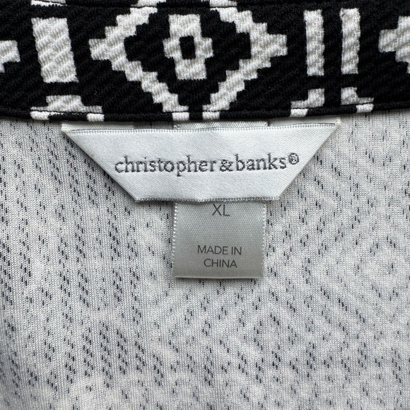 Christopher & Banks XL Black White Geometric Jacket Retrocore Preppy Layer K30 - Picture 7 of 7
